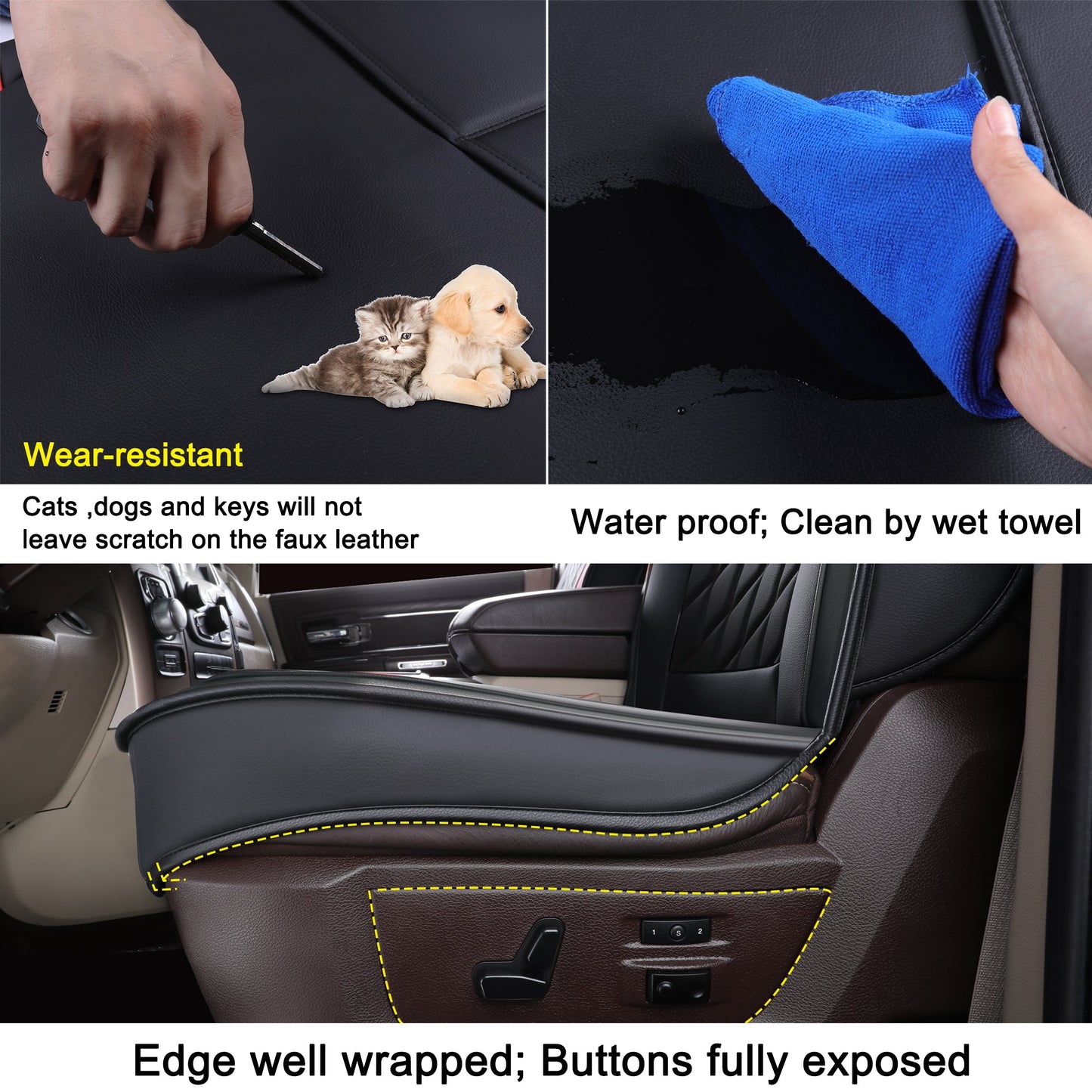 Ram 1500 Seat Covers Front and Back, Also Fit for Minority of The 2006-2020 Ram 2500 3500 Crew Cab& Quad Cab Pickup, with Faux Leather