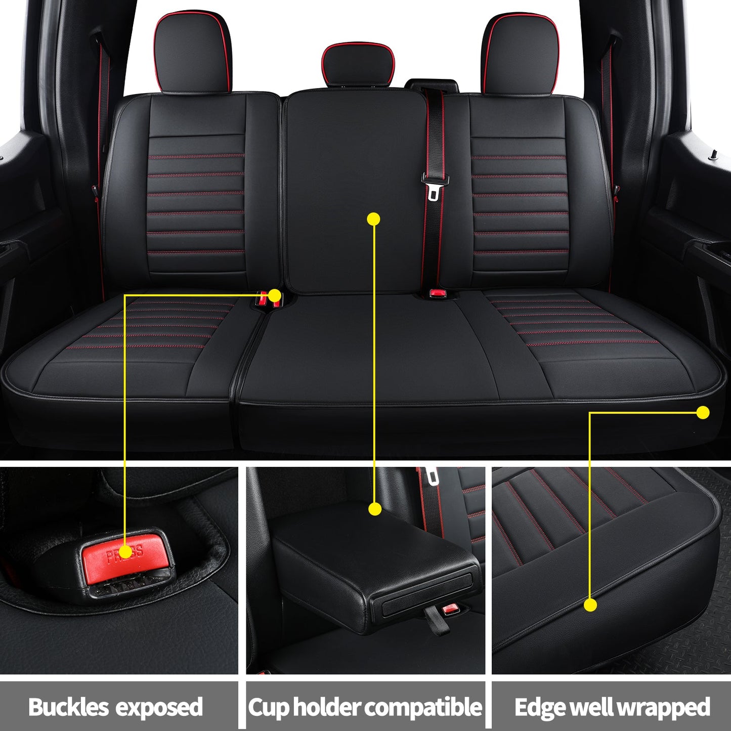 F150 Seat Covers Full Set with Waterproof Leather, Automotive Vehicle Cushion Cover for Cars SUV Pick-up Truck Fit for 2009 to 2024 Ford F150 Carhartt and 2017 to 2023 F250 F350 F450