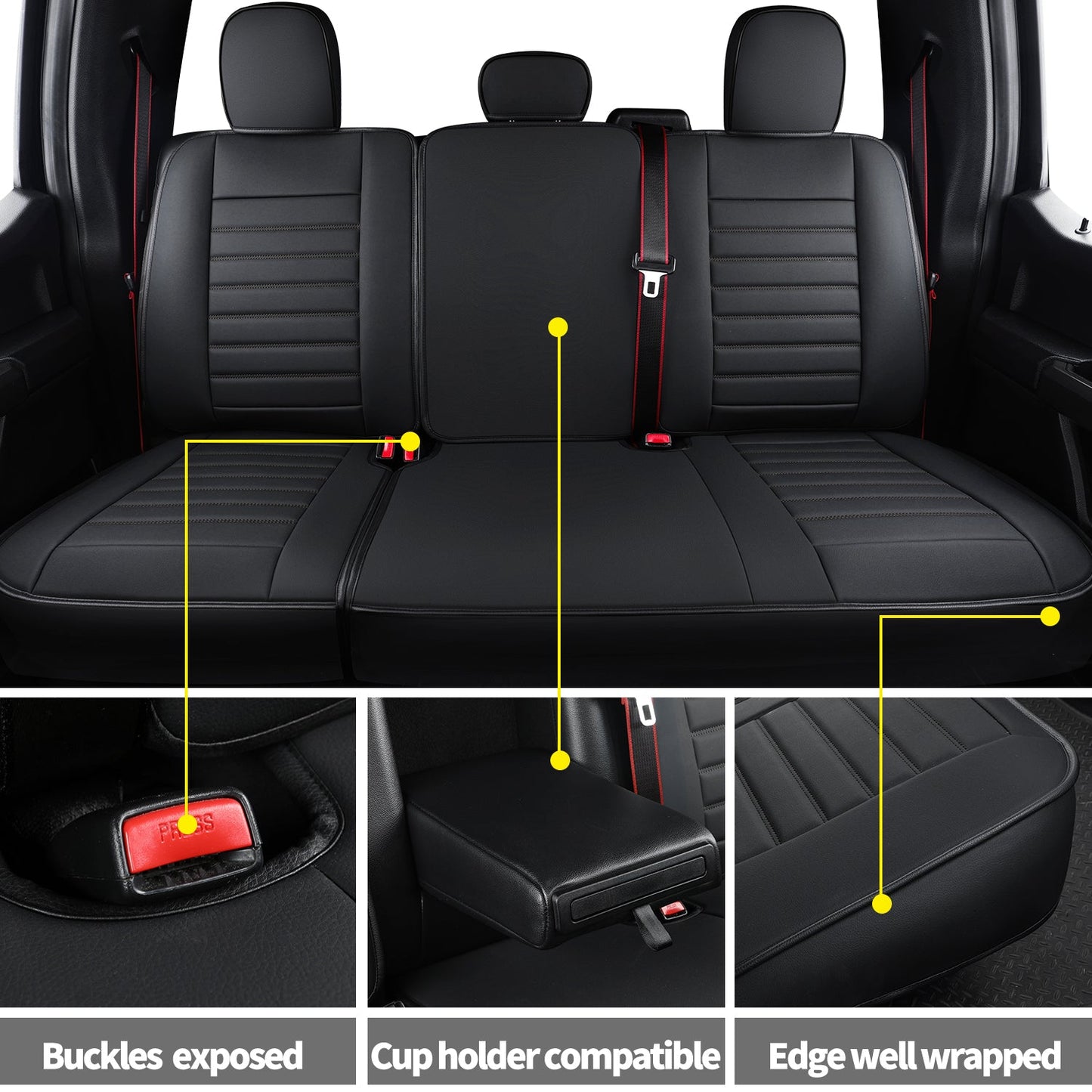 F150 Seat Covers Full Set with Waterproof Leather, Automotive Vehicle Cushion Cover for Cars SUV Pick-up Truck Fit for 2009 to 2024 Ford F150 Carhartt and 2017 to 2023 F250 F350 F450