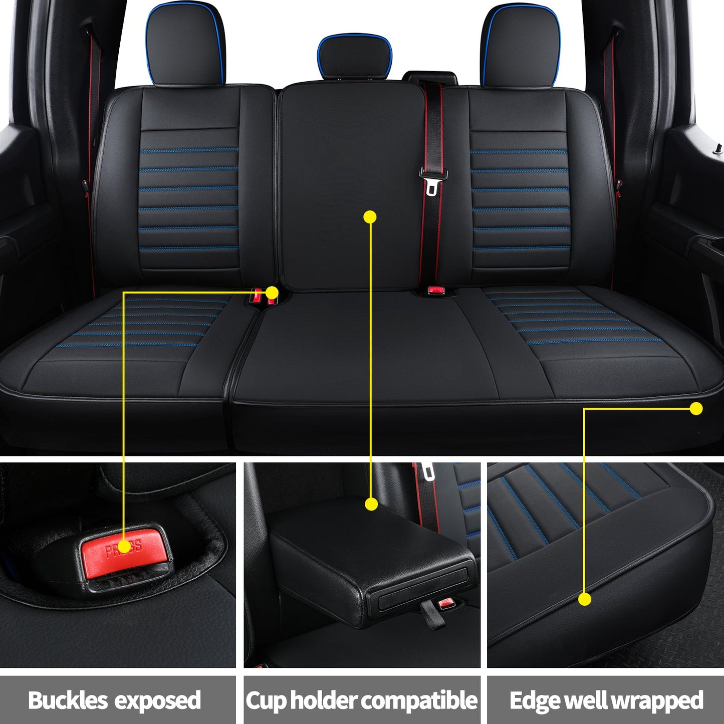 F150 Seat Covers Full Set with Waterproof Leather, Automotive Vehicle Cushion Cover for Cars SUV Pick-up Truck Fit for 2009 to 2024 Ford F150 Carhartt and 2017 to 2023 F250 F350 F450