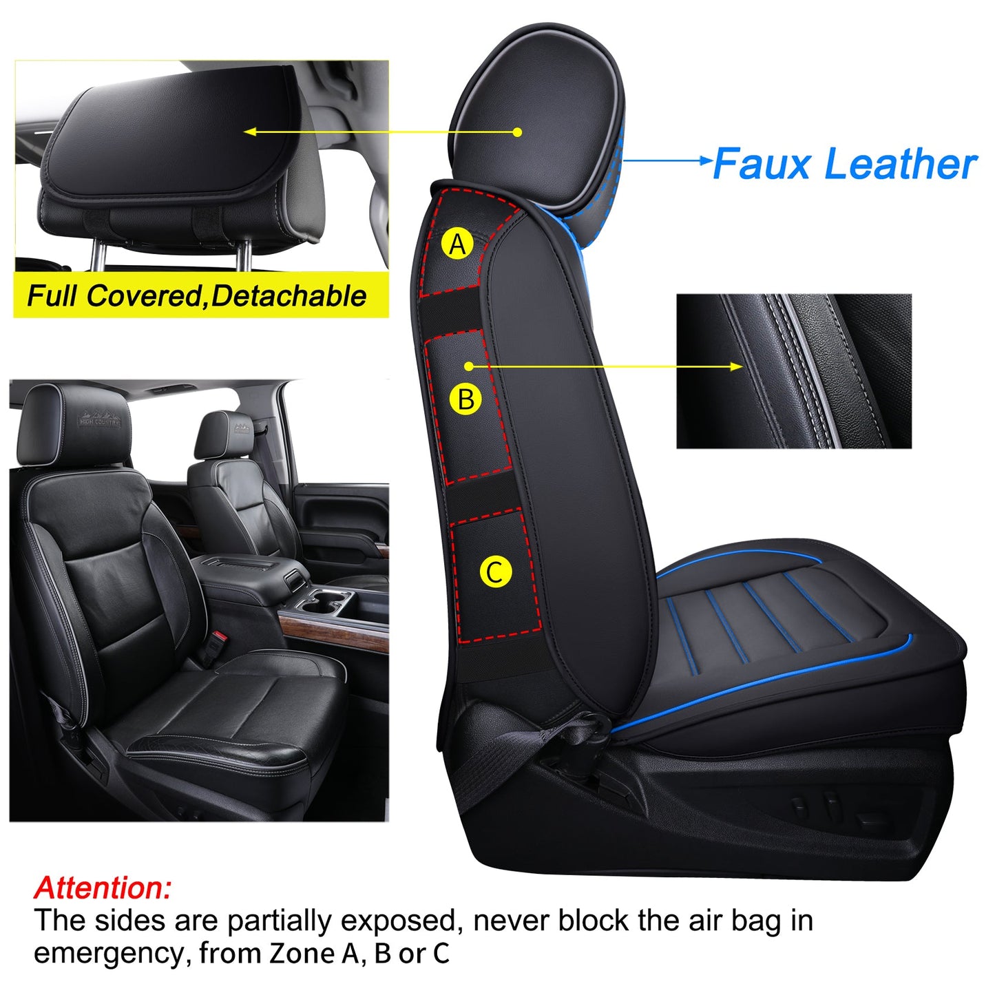 Silverado Seat Covers Fit for 2007-2024 Chevy Silverado Sierra 1500/2500 HD / 3500 HD Crew,Double,Extended Cab with Water Proof Faux Leather