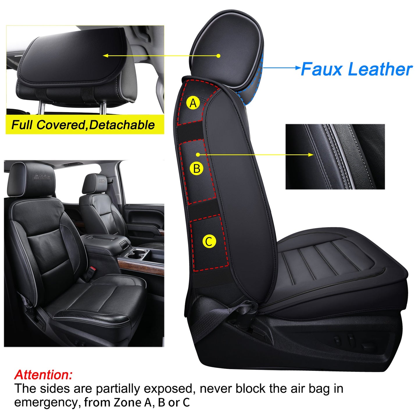 Silverado Seat Covers Fit for 2007-2024 Chevy Silverado Sierra 1500/2500 HD / 3500 HD Crew,Double,Extended Cab with Water Proof Faux Leather