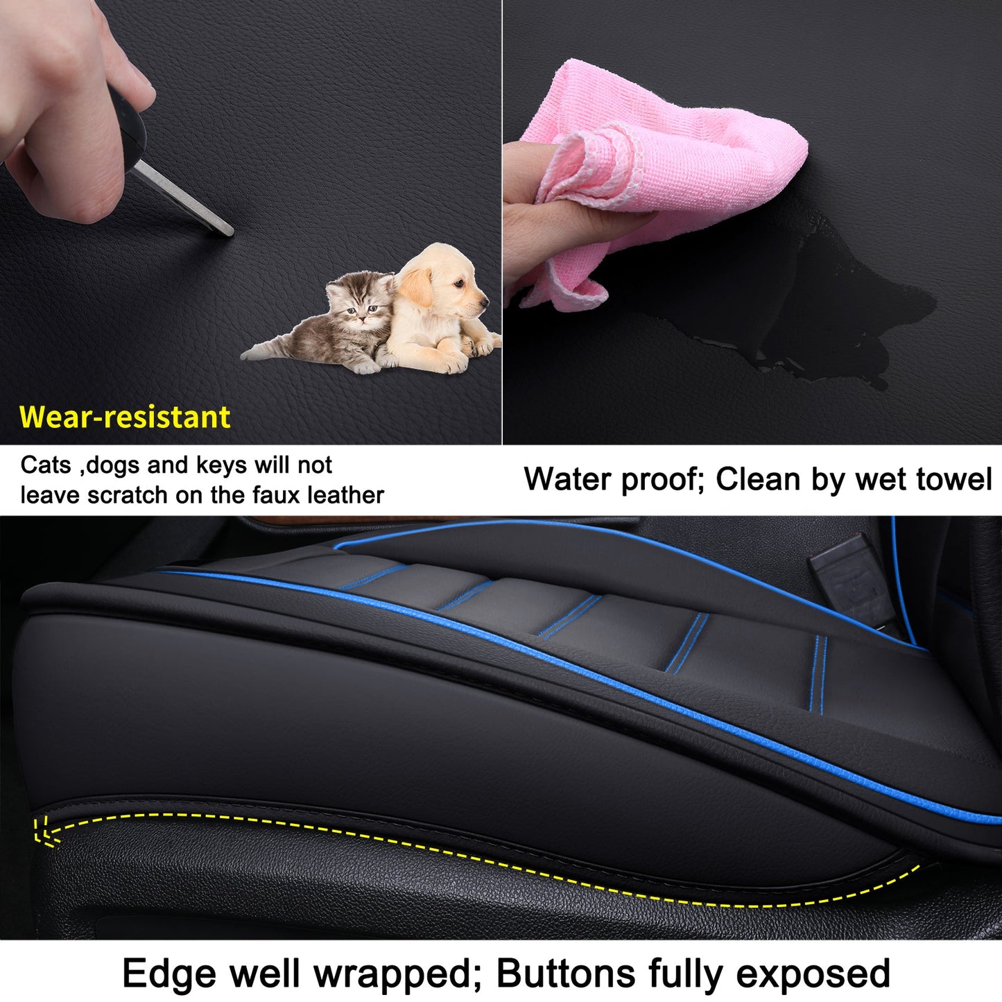 Silverado Seat Covers Fit for 2007-2024 Chevy Silverado Sierra 1500/2500 HD / 3500 HD Crew,Double,Extended Cab with Water Proof Faux Leather