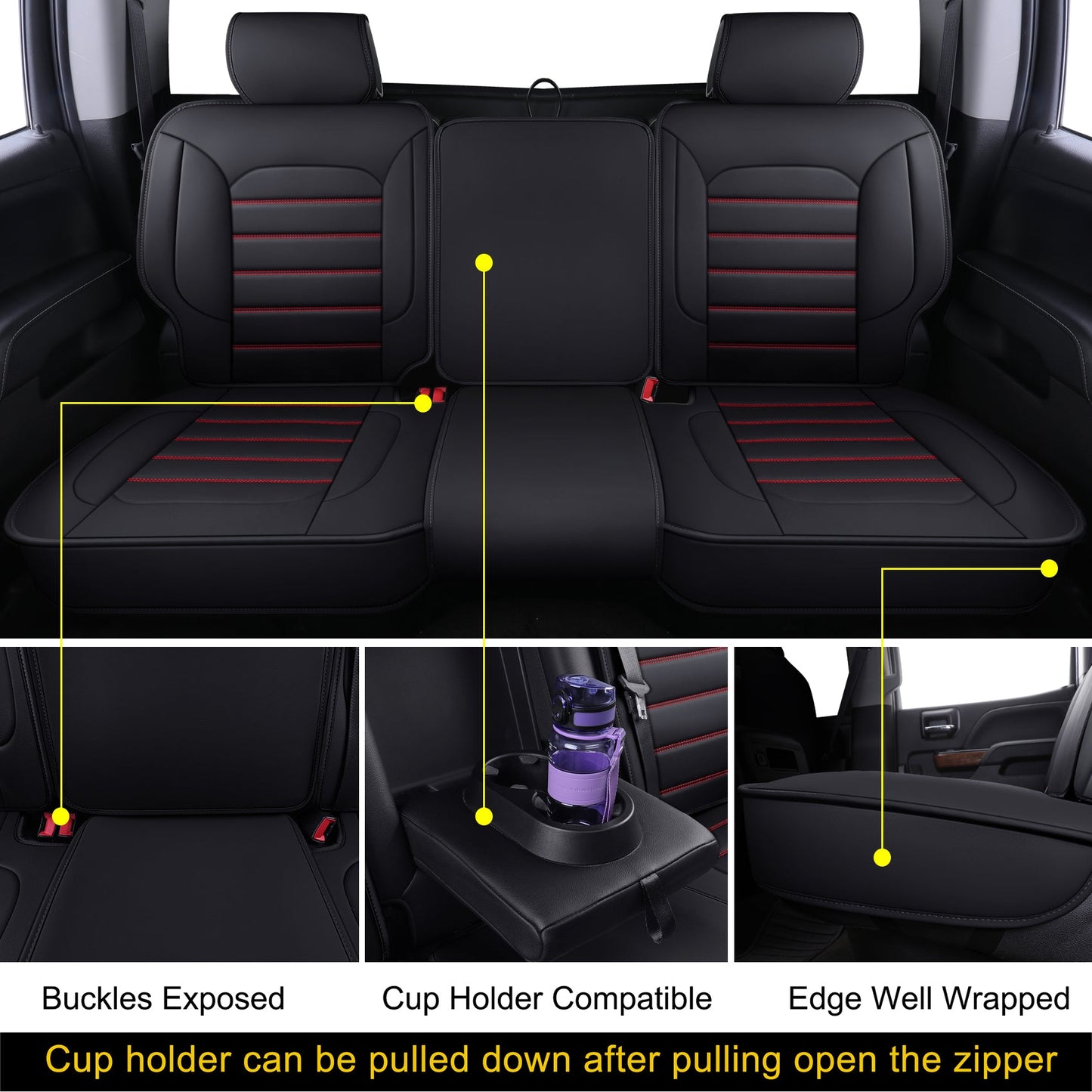 Silverado Seat Covers Fit for 2007-2024 Chevy Silverado Sierra 1500/2500 HD / 3500 HD Crew,Double,Extended Cab with Water Proof Faux Leather
