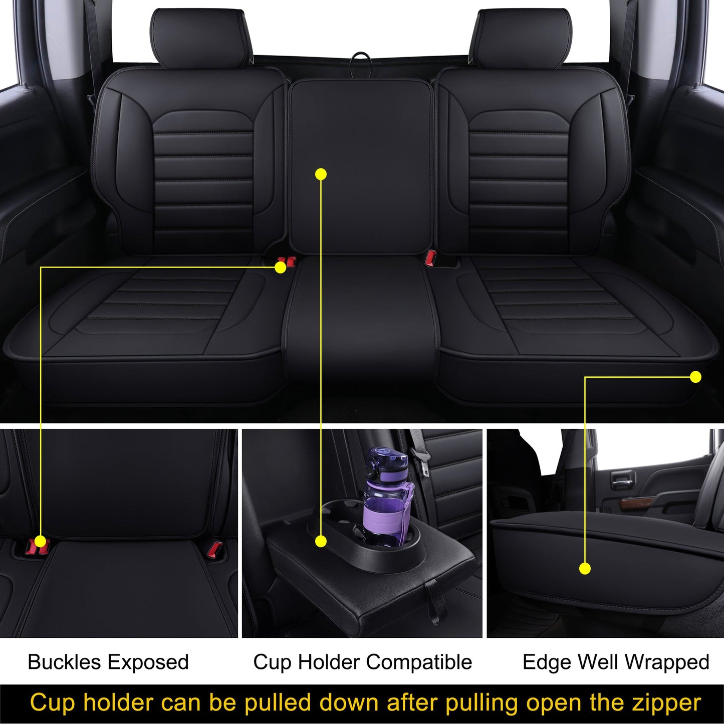 Silverado Seat Covers Fit for 2007-2024 Chevy Silverado Sierra 1500/2500 HD / 3500 HD Crew,Double,Extended Cab with Water Proof Faux Leather