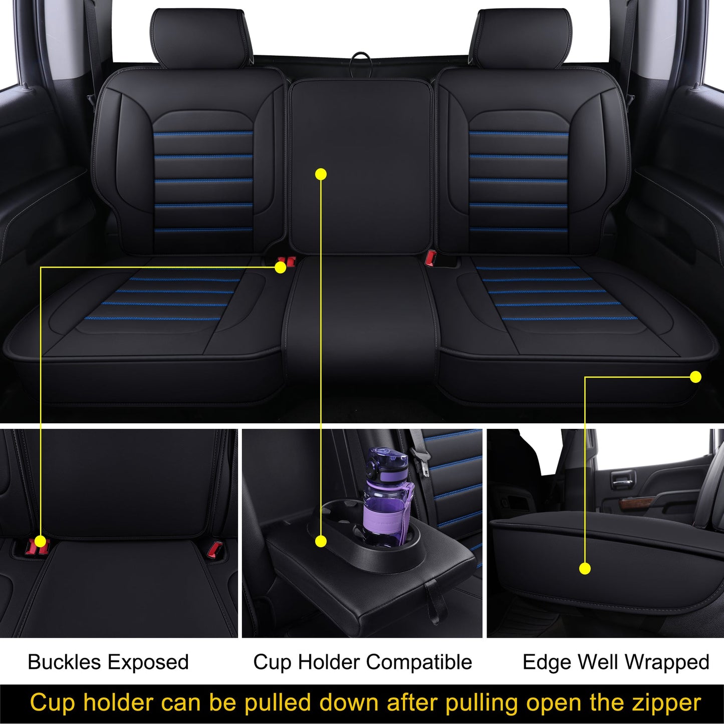 Silverado Seat Covers Fit for 2007-2024 Chevy Silverado Sierra 1500/2500 HD / 3500 HD Crew,Double,Extended Cab with Water Proof Faux Leather