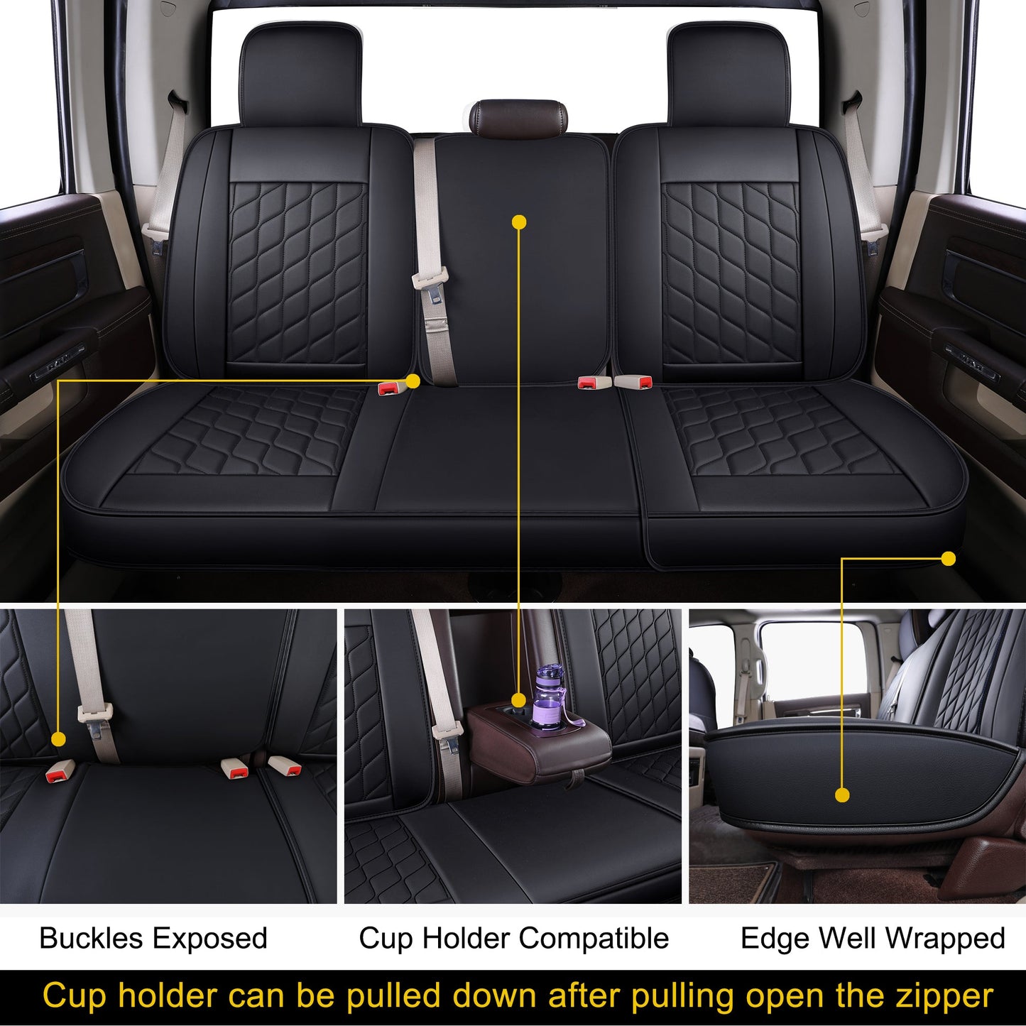 Ram 1500 Seat Covers Front and Back, Also Fit for Minority of The 2006-2020 Ram 2500 3500 Crew Cab& Quad Cab Pickup, with Faux Leather