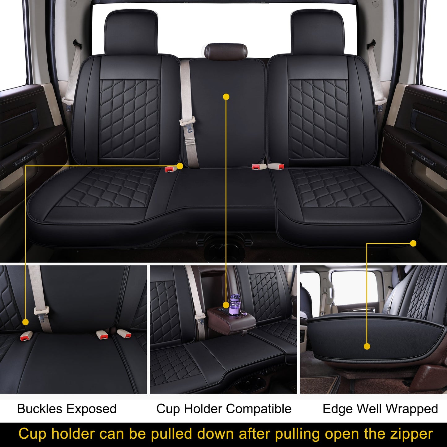 Ram 1500 Seat Covers Front and Back, Also Fit for Minority of The 2006-2020 Ram 2500 3500 Crew Cab& Quad Cab Pickup, with Faux Leather