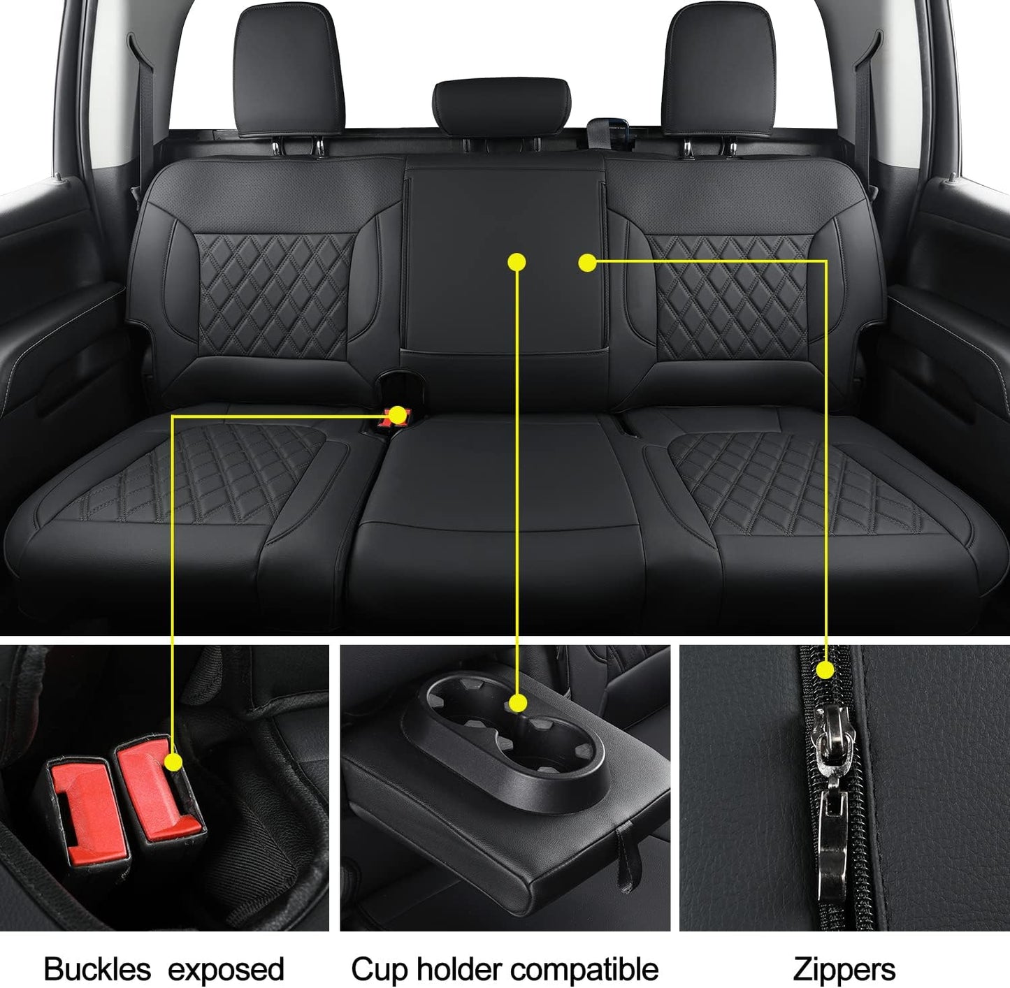 Silverado Seat Covers Full Set with Faux Leather, for 2014-2024 Chevy Silverado GMC Sierra 1500, 2020-2023 Silverado Sierra 2500HD 3500HD Crew Cab
