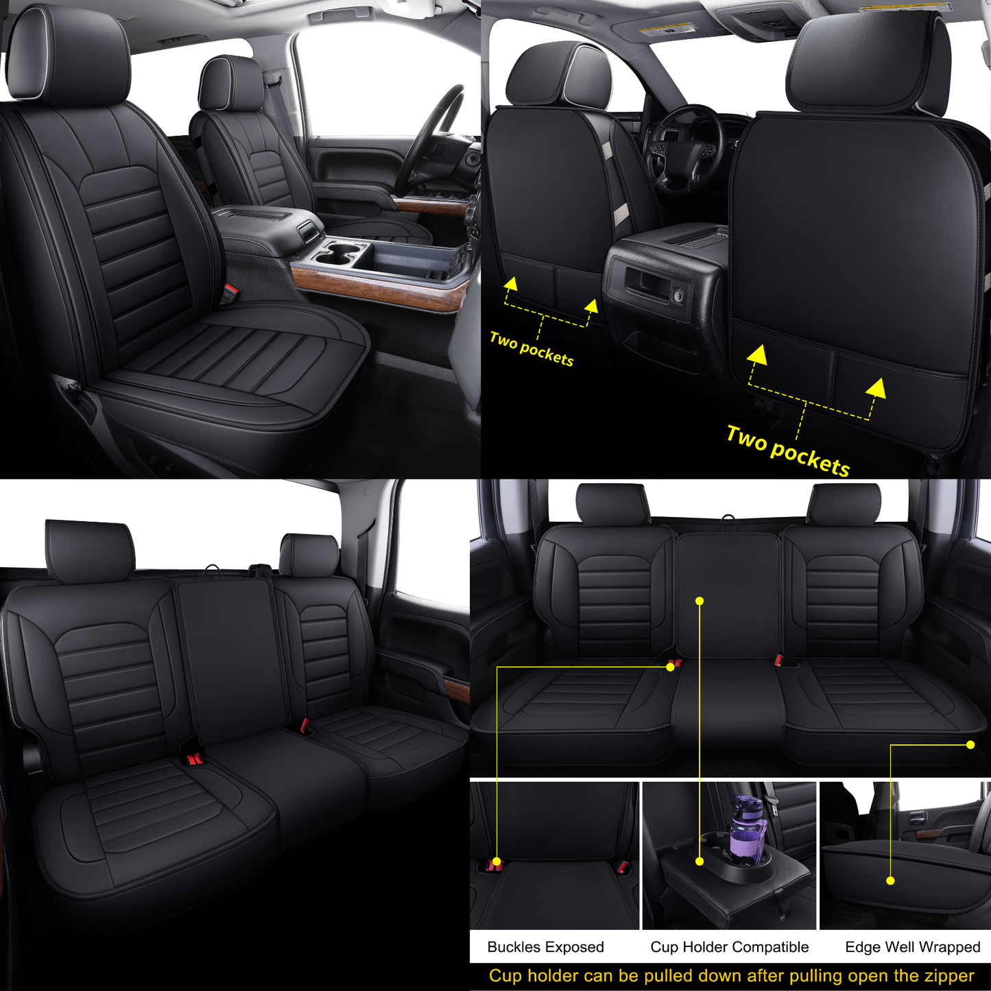 Silverado Seat Covers Fit for 2007-2024 Chevy Silverado Sierra 1500/2500 HD / 3500 HD Crew,Double,Extended Cab with Water Proof Faux Leather