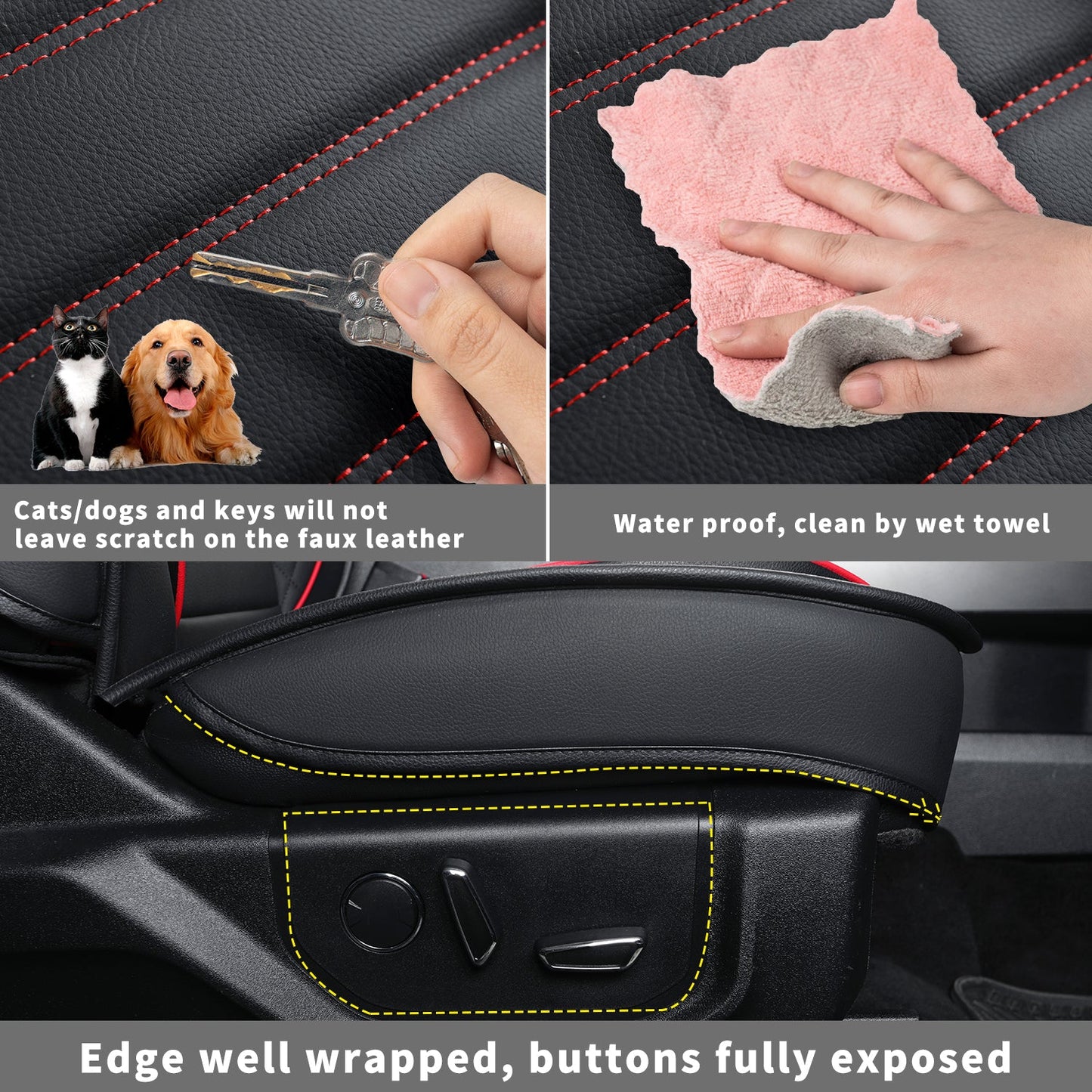 F150 Seat Covers Full Set with Waterproof Leather, Automotive Vehicle Cushion Cover for Cars SUV Pick-up Truck Fit for 2009 to 2024 Ford F150 Carhartt and 2017 to 2023 F250 F350 F450