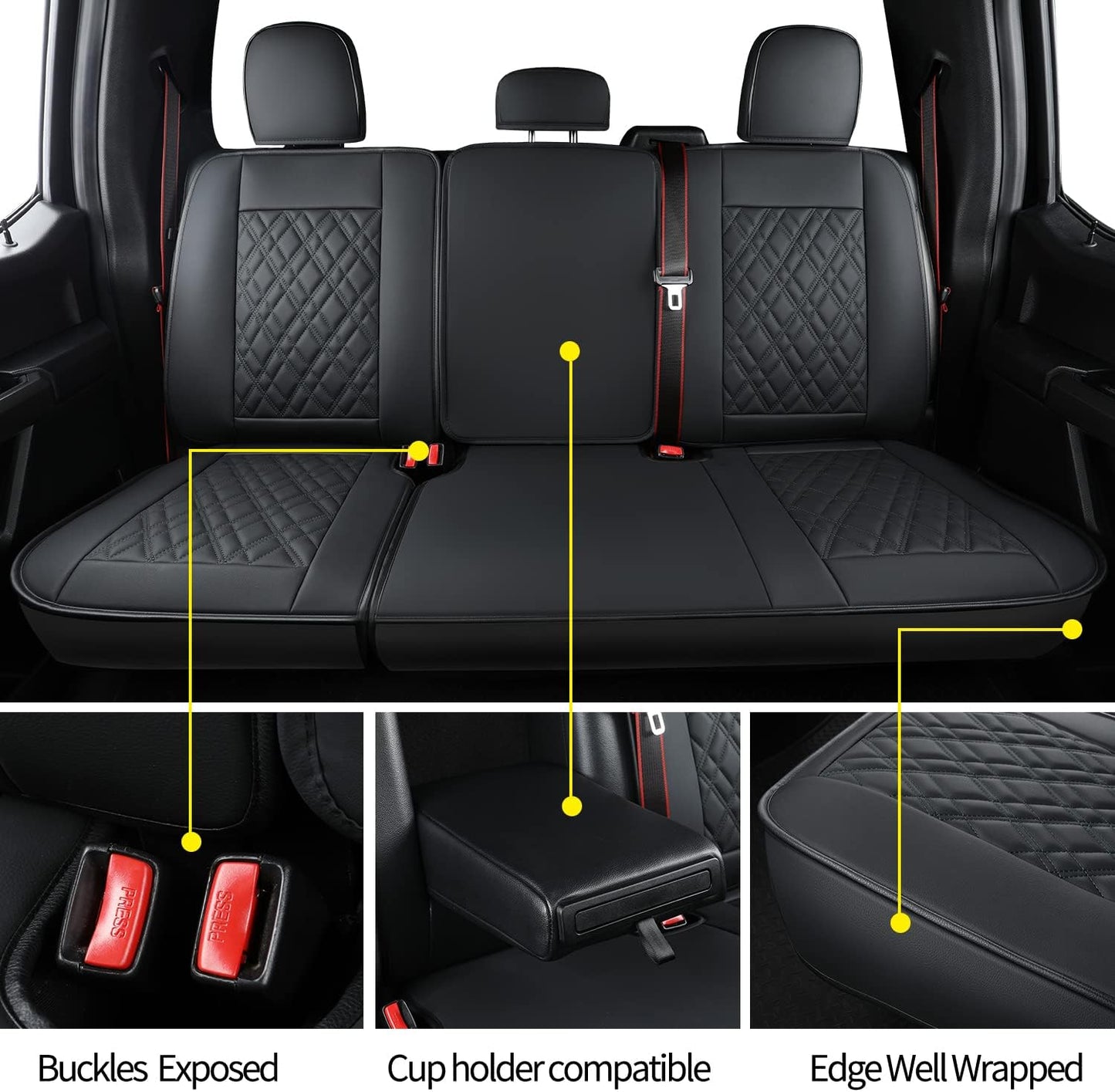 Ford F150 seat covers Fit 2009-2024 F150 SuperCrew and 2017-2024 F250 F350 Crew Cab  With armrest box cushion, all seasons, waterproof leather cushions