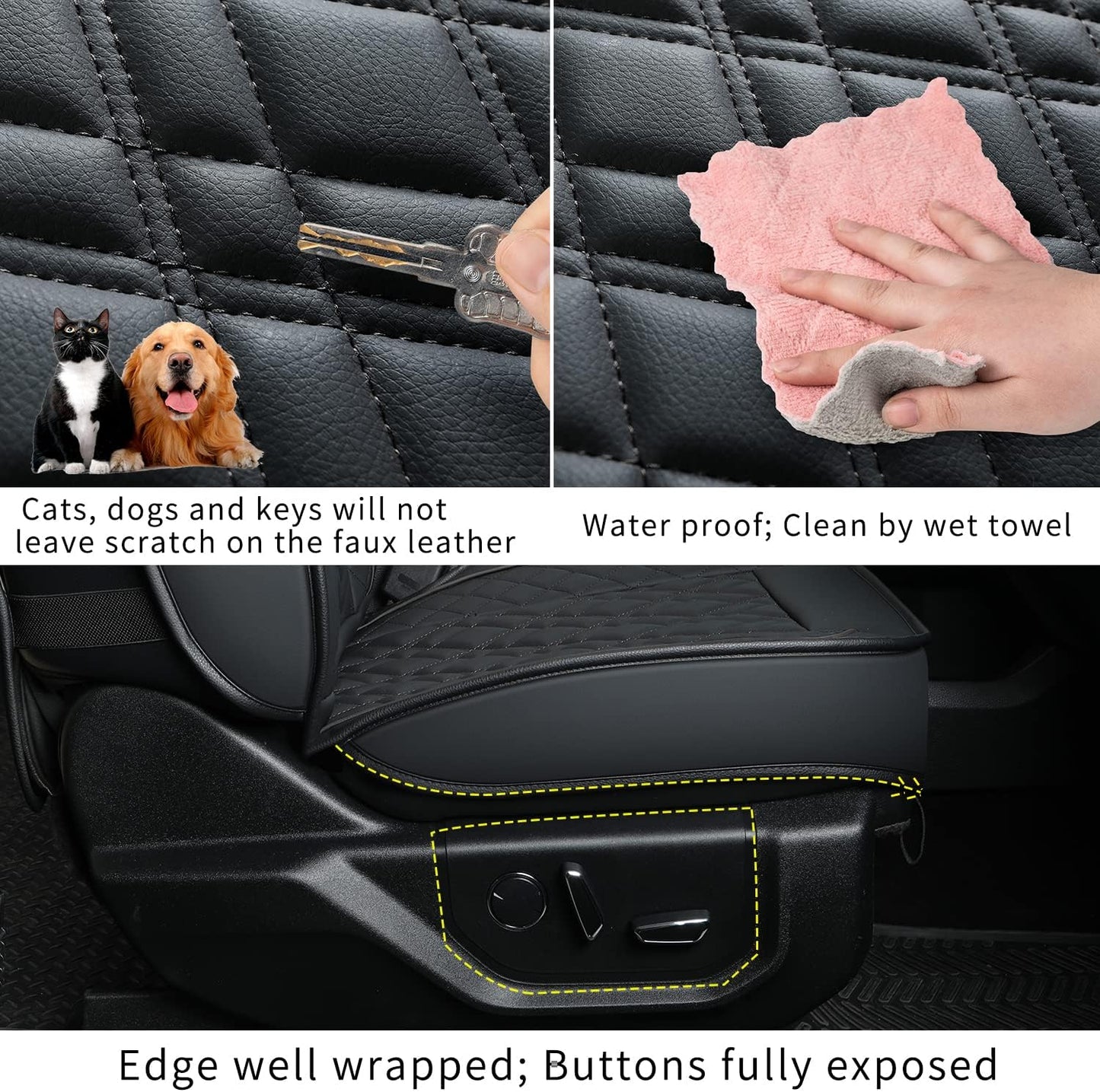 Ford F150 seat covers Fit 2009-2024 F150 SuperCrew and 2017-2024 F250 F350 Crew Cab  With armrest box cushion, all seasons, waterproof leather cushions