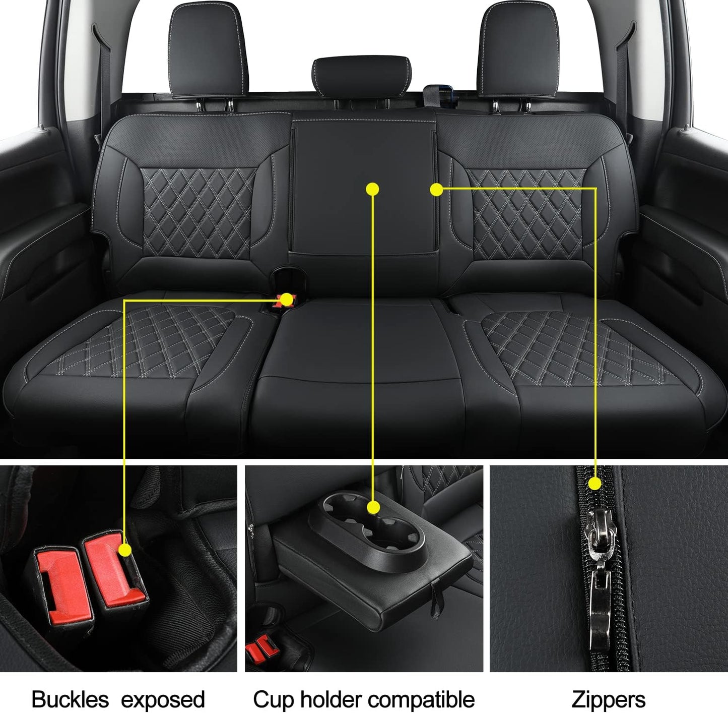 Silverado Seat Covers Full Set with Faux Leather, for 2014-2024 Chevy Silverado GMC Sierra 1500, 2020-2023 Silverado Sierra 2500HD 3500HD Crew Cab