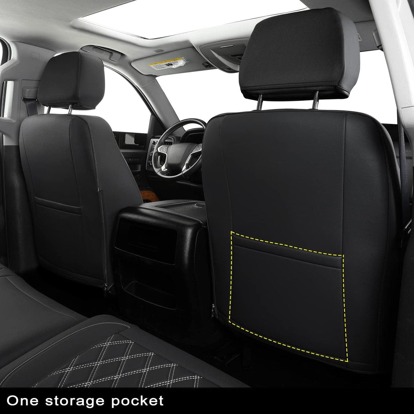 Silverado Seat Covers Full Set with Faux Leather, for 2014-2024 Chevy Silverado GMC Sierra 1500, 2020-2023 Silverado Sierra 2500HD 3500HD Crew Cab