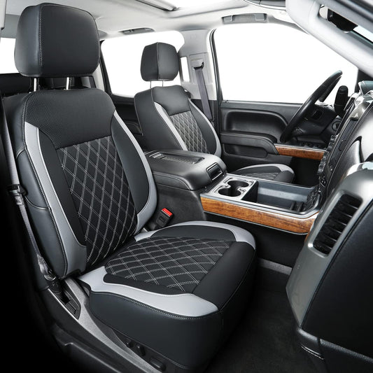 Silverado Seat Covers Full Set with Faux Leather, for 2014-2024 Chevy Silverado GMC Sierra 1500, 2020-2023 Silverado Sierra 2500HD 3500HD Crew Cab
