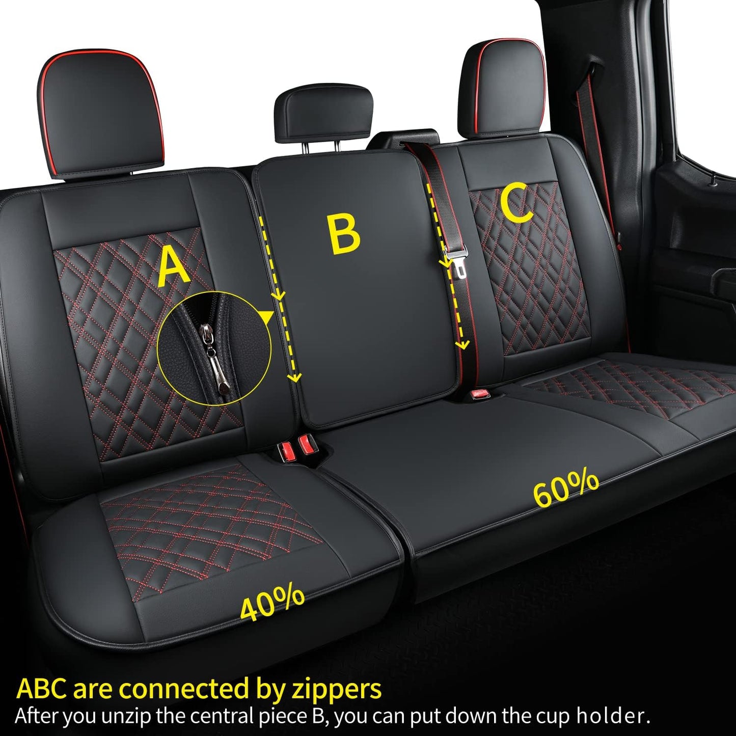 Ford F150 seat covers Fit 2009-2024 F150 SuperCrew and 2017-2024 F250 F350 Crew Cab  With armrest box cushion, all seasons, waterproof leather cushions