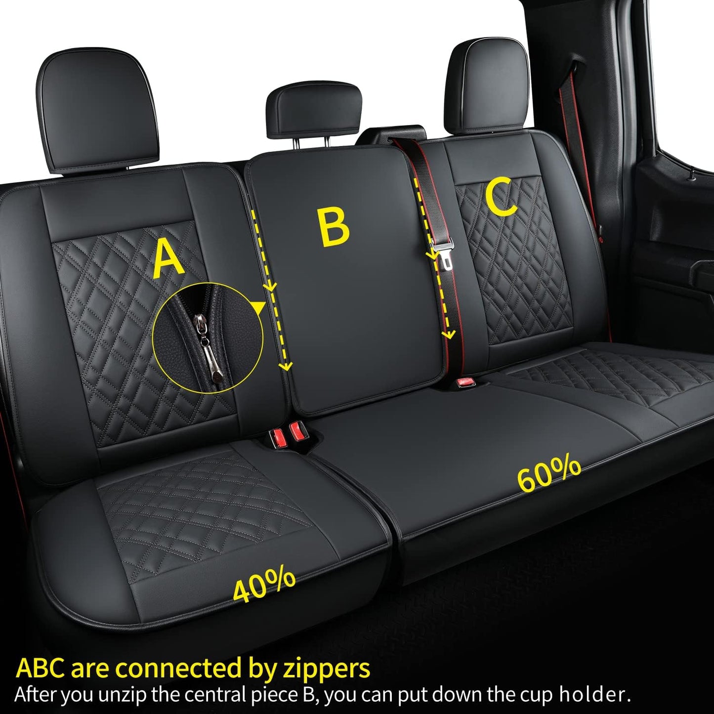 Ford F150 seat covers Fit 2009-2024 F150 SuperCrew and 2017-2024 F250 F350 Crew Cab  With armrest box cushion, all seasons, waterproof leather cushions