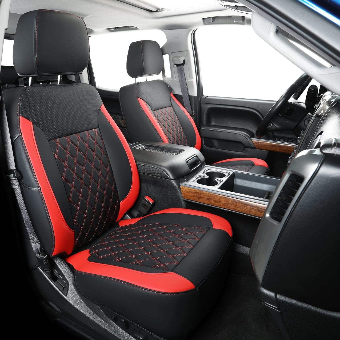 Silverado Seat Covers Full Set with Faux Leather, for 2014-2024 Chevy Silverado GMC Sierra 1500, 2020-2023 Silverado Sierra 2500HD 3500HD Crew Cab