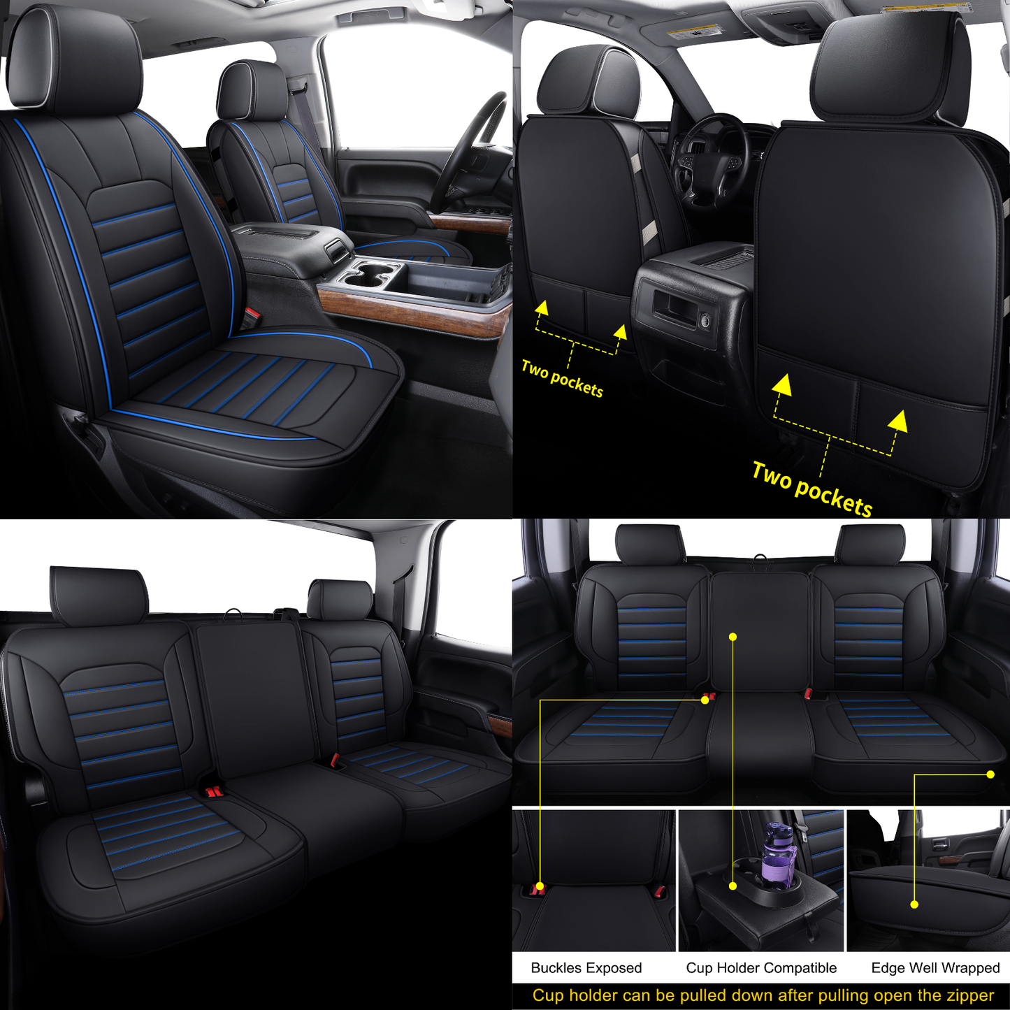 Silverado Seat Covers Fit for 2007-2024 Chevy Silverado Sierra 1500/2500 HD / 3500 HD Crew,Double,Extended Cab with Water Proof Faux Leather