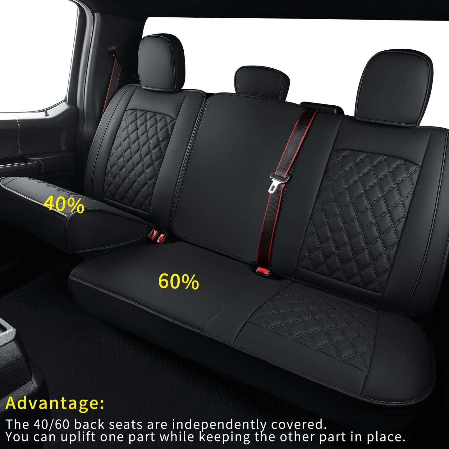Ford F150 Seat Cover for 2015-2024 F150 Super Crew and 2017-2024 F250 F350 F450 Super Duty Crew Cab Pickups Faux Leather