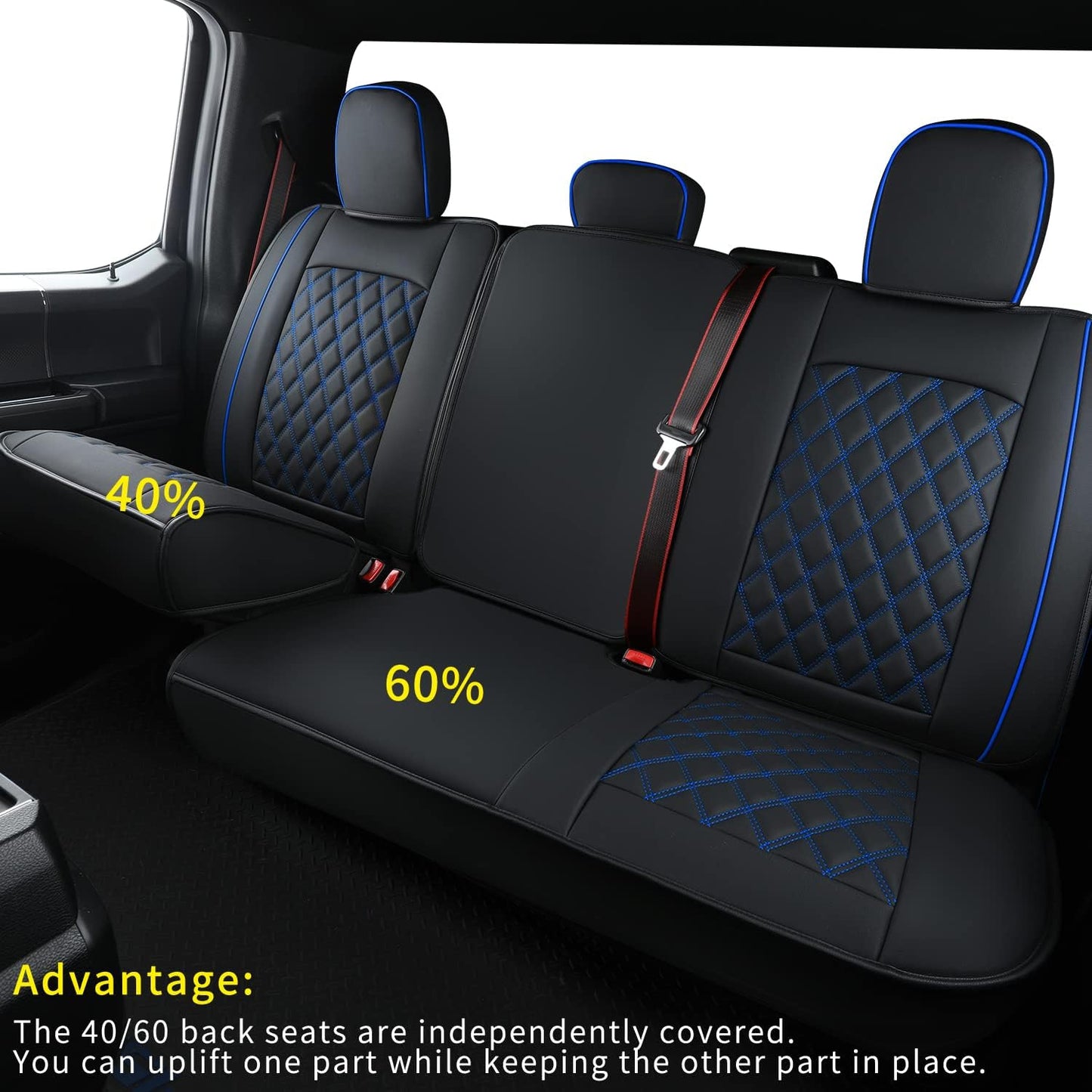 Ford F150 Seat Cover for 2015-2024 F150 Super Crew and 2017-2024 F250 F350 F450 Super Duty Crew Cab Pickups Faux Leather