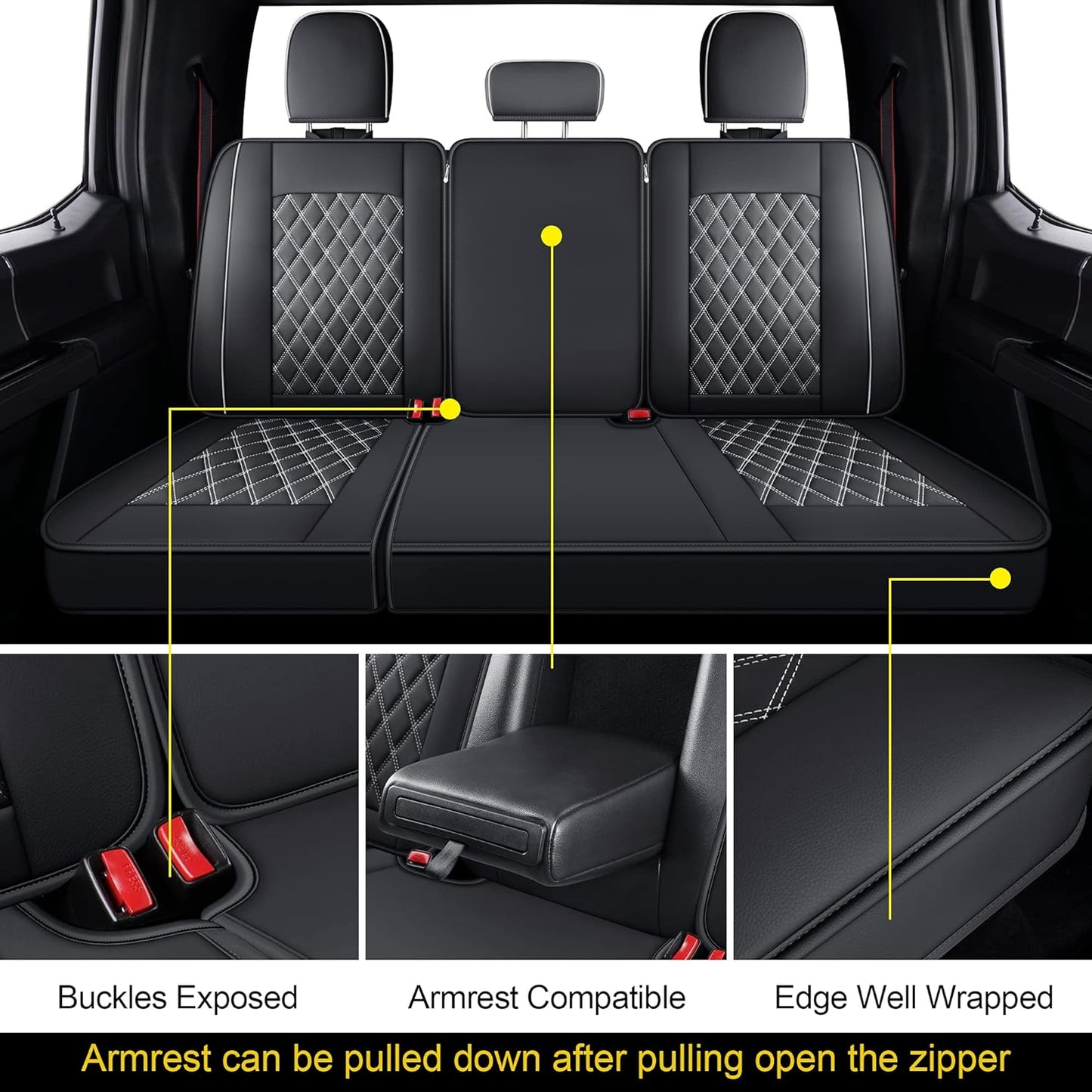 Ford F150 Seat Cover for 2015-2024 F150 Super Crew and 2017-2024 F250 F350 F450 Super Duty Crew Cab Pickups Faux Leather