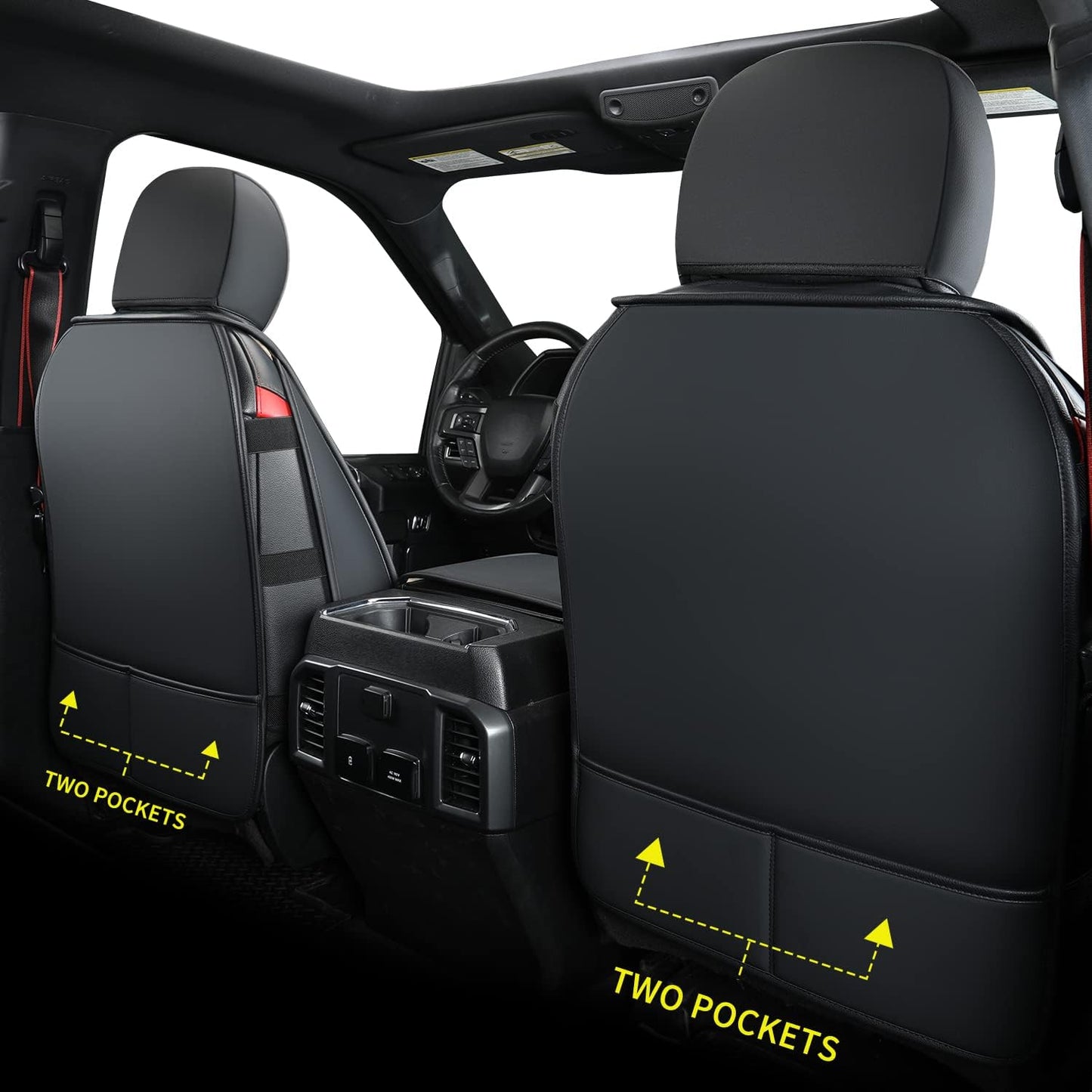 Ford F150 seat covers Fit 2009-2024 F150 SuperCrew and 2017-2024 F250 F350 Crew Cab  With armrest box cushion, all seasons, waterproof leather cushions