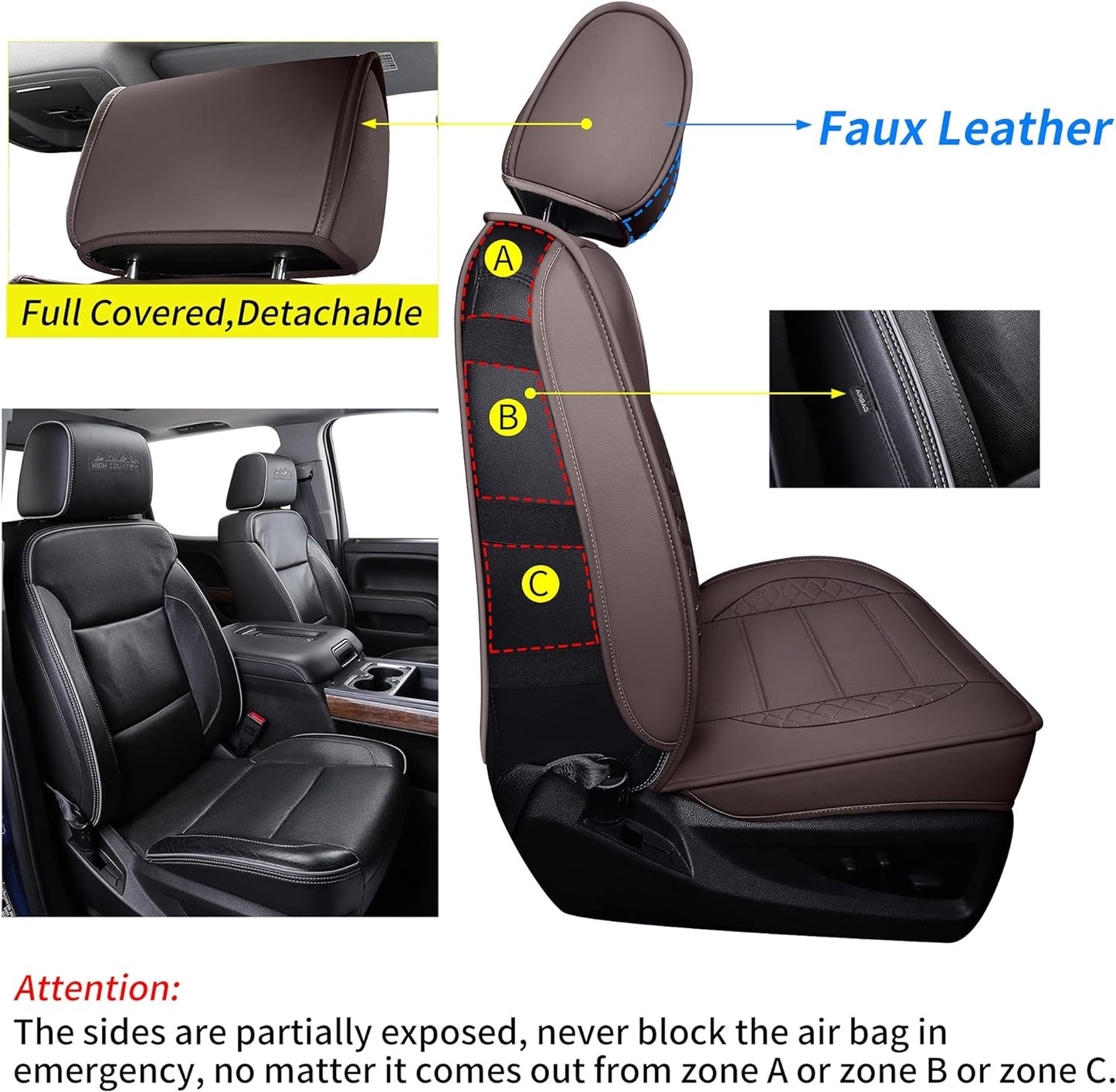Silverado Seat Covers, Fit for 2019-2023 Chevy Silverado GMC Sierra 1500 and 2020-2023 2500HD 3500HD Crew Cab Water Proof Faux Leather