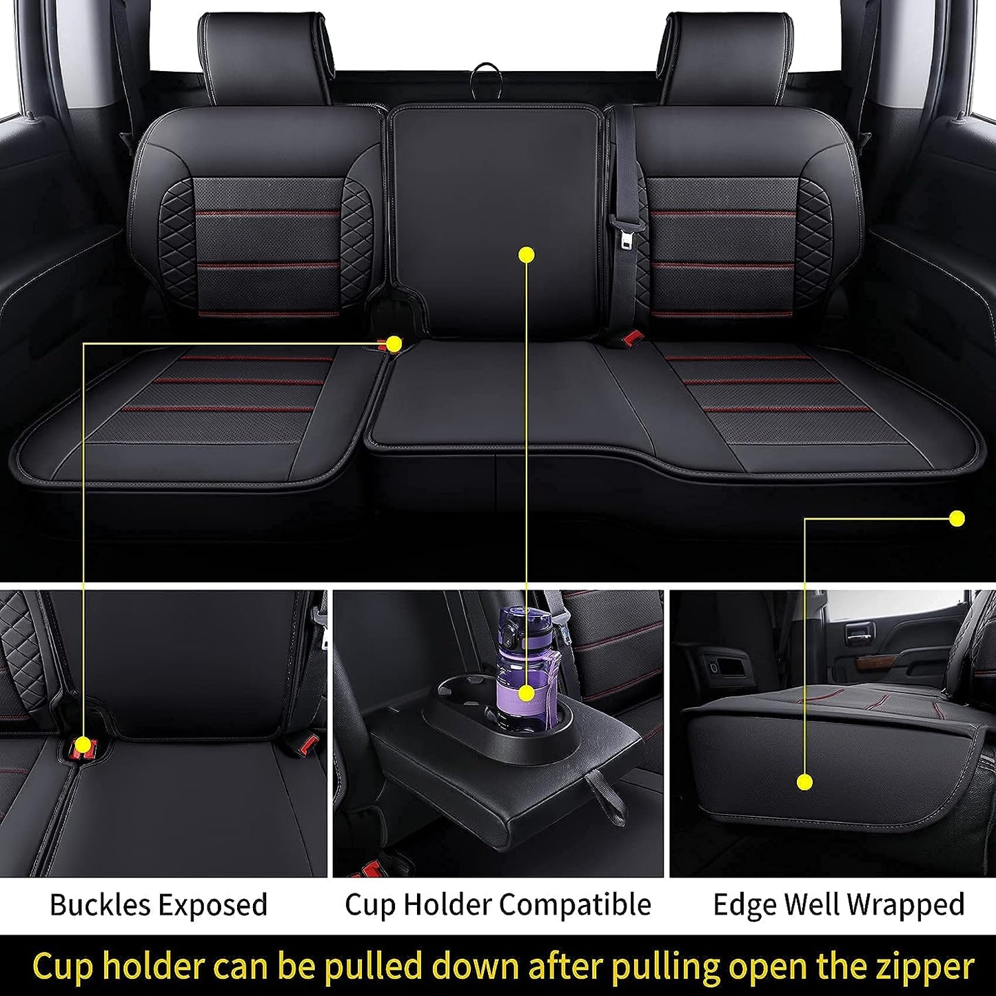 Silverado Seat Covers, Fit for 2019-2023 Chevy Silverado GMC Sierra 1500 and 2020-2023 2500HD 3500HD Crew Cab Water Proof Faux Leather