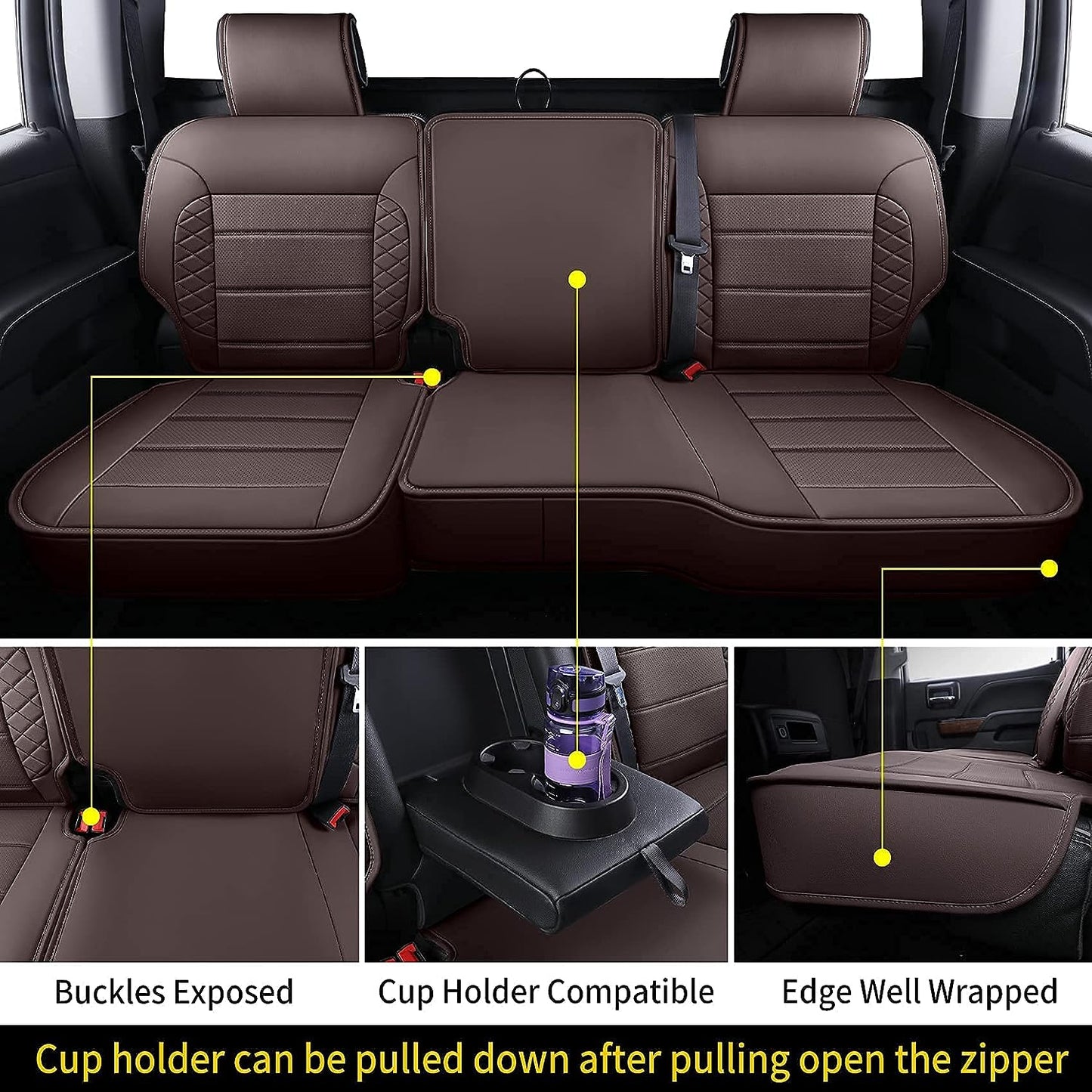 Silverado Seat Covers, Fit for 2019-2023 Chevy Silverado GMC Sierra 1500 and 2020-2023 2500HD 3500HD Crew Cab Water Proof Faux Leather