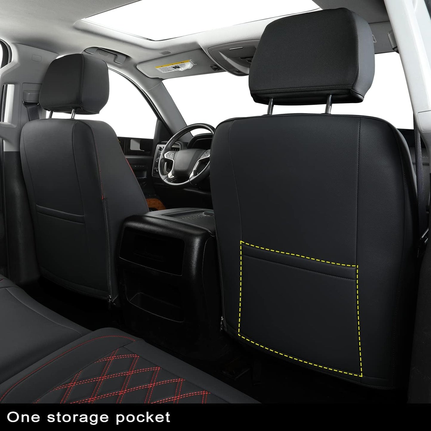 Silverado Seat Covers Full Set with Faux Leather, for 2014-2024 Chevy Silverado GMC Sierra 1500, 2020-2023 Silverado Sierra 2500HD 3500HD Crew Cab