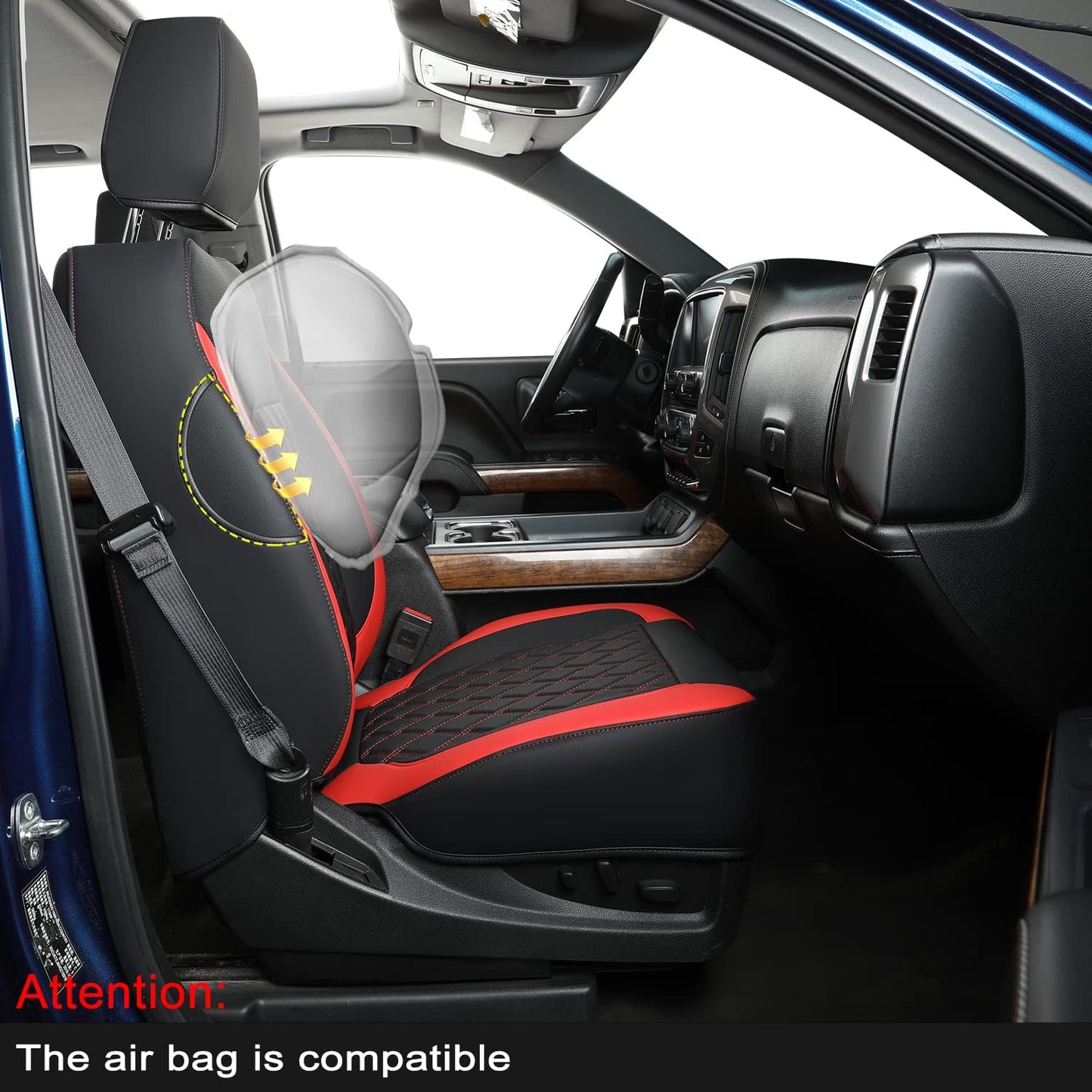 Silverado Seat Covers Full Set with Faux Leather, for 2014-2024 Chevy Silverado GMC Sierra 1500, 2020-2023 Silverado Sierra 2500HD 3500HD Crew Cab