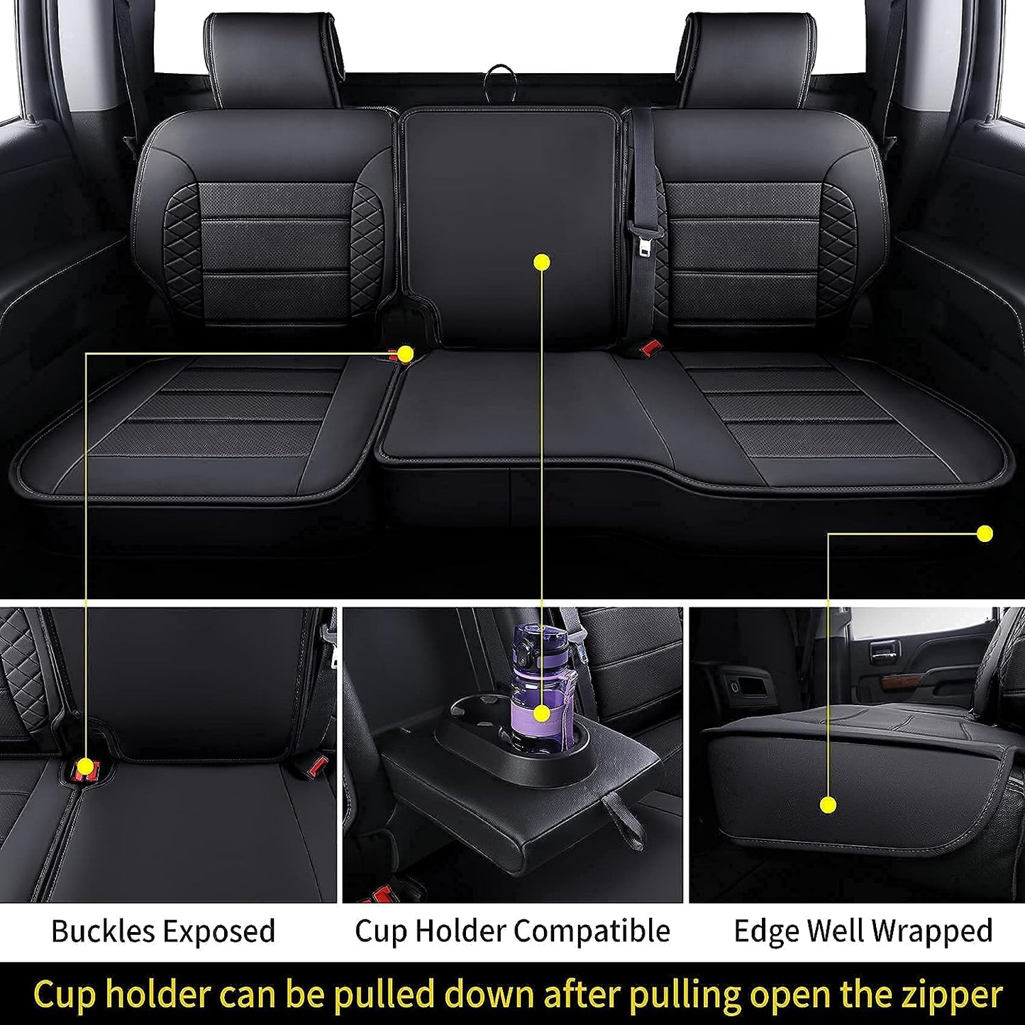 Silverado Seat Covers, Fit for 2019-2023 Chevy Silverado GMC Sierra 1500 and 2020-2023 2500HD 3500HD Crew Cab Water Proof Faux Leather
