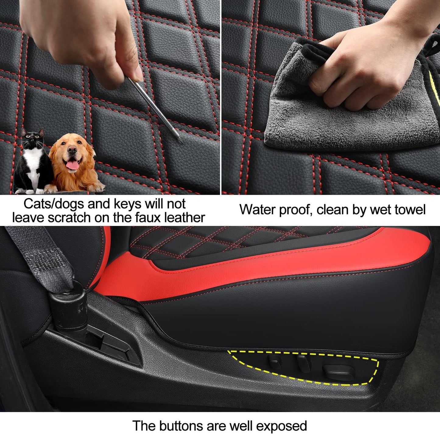 Silverado Seat Covers Full Set with Faux Leather, for 2014-2024 Chevy Silverado GMC Sierra 1500, 2020-2023 Silverado Sierra 2500HD 3500HD Crew Cab