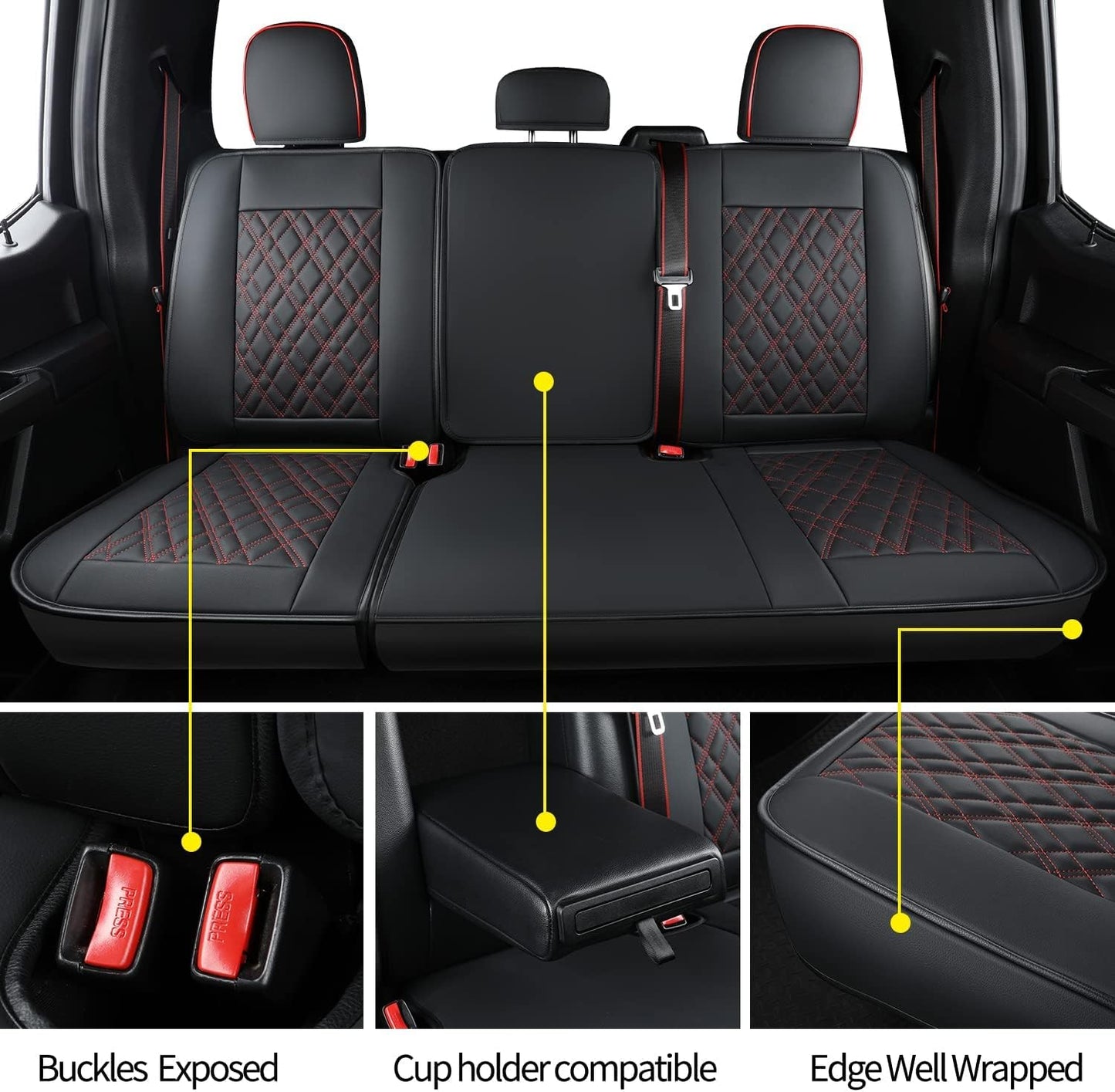 Ford F150 seat covers Fit 2009-2024 F150 SuperCrew and 2017-2024 F250 F350 Crew Cab  With armrest box cushion, all seasons, waterproof leather cushions