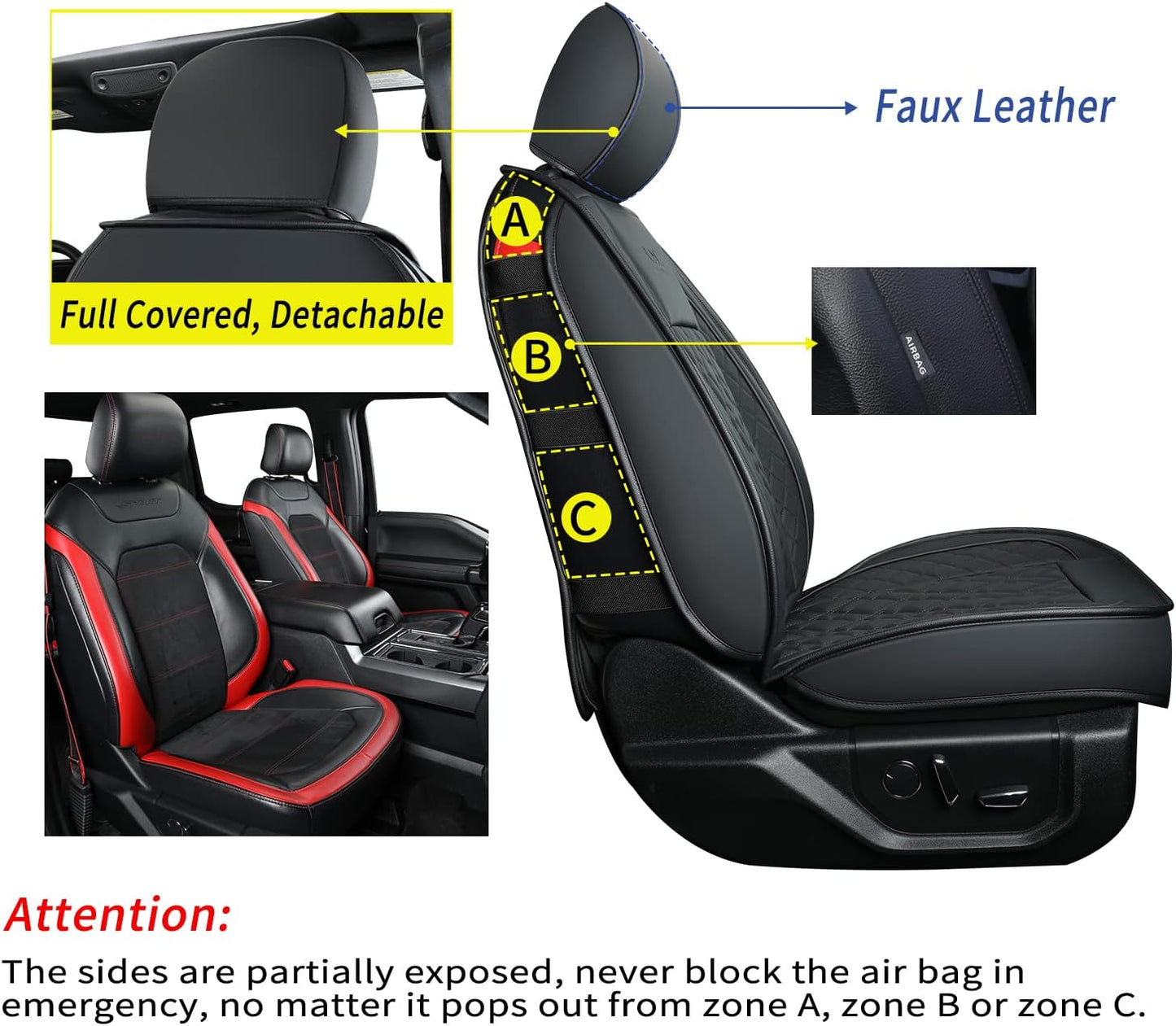 Ford F150 seat covers Fit 2009-2024 F150 SuperCrew and 2017-2024 F250 F350 Crew Cab  With armrest box cushion, all seasons, waterproof leather cushions