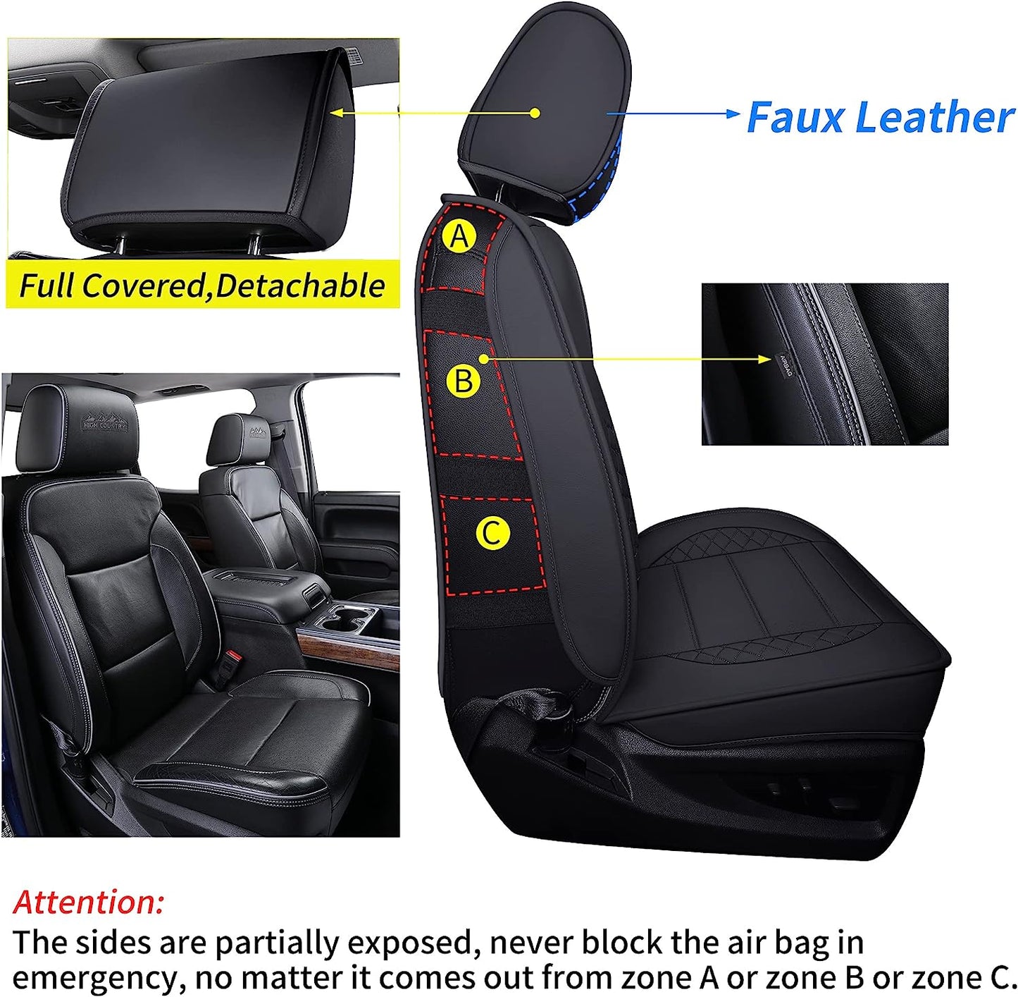 Silverado Seat Covers, Fit for 2019-2023 Chevy Silverado GMC Sierra 1500 and 2020-2023 2500HD 3500HD Crew Cab Water Proof Faux Leather