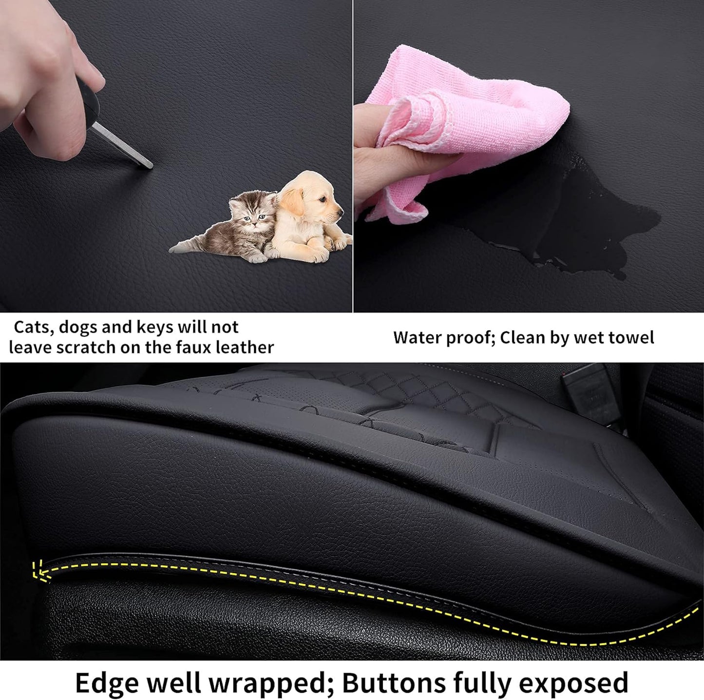 Silverado Seat Covers, Fit for 2019-2023 Chevy Silverado GMC Sierra 1500 and 2020-2023 2500HD 3500HD Crew Cab Water Proof Faux Leather