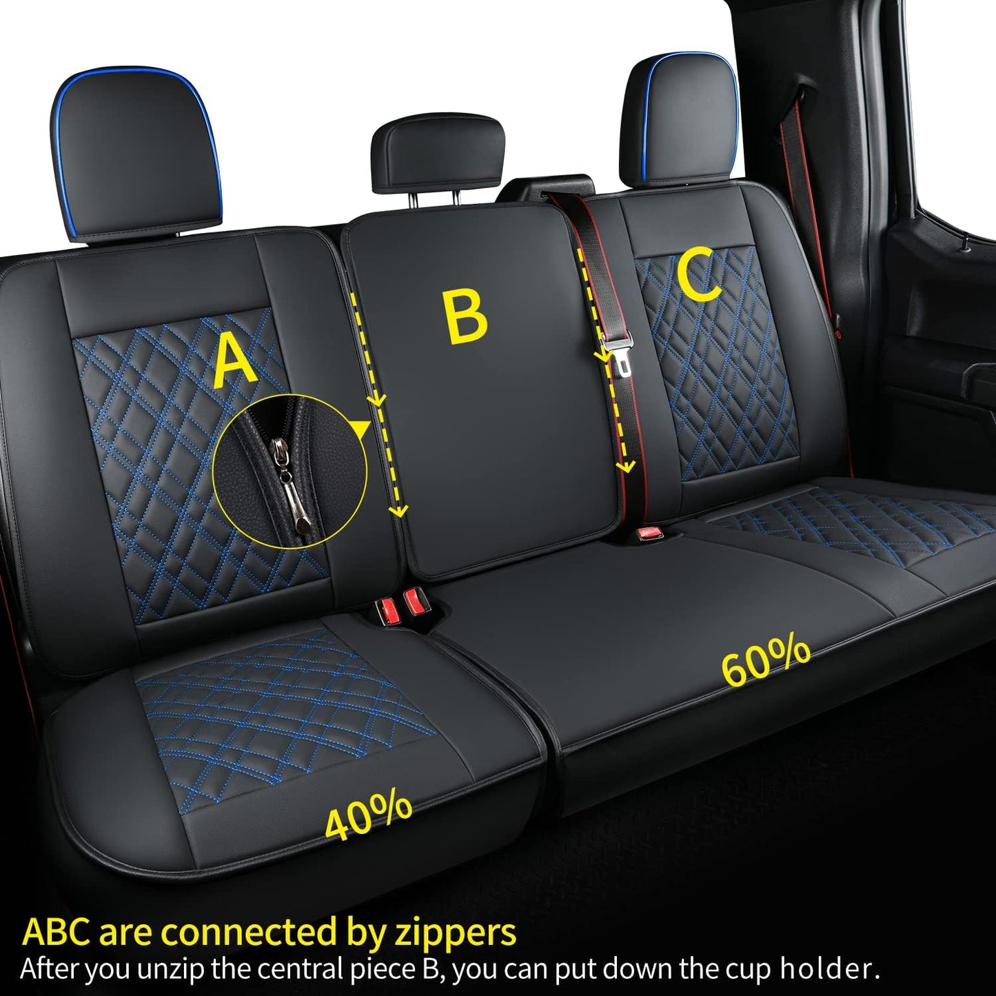 Ford F150 seat covers Fit 2009-2024 F150 SuperCrew and 2017-2024 F250 F350 Crew Cab  With armrest box cushion, all seasons, waterproof leather cushions