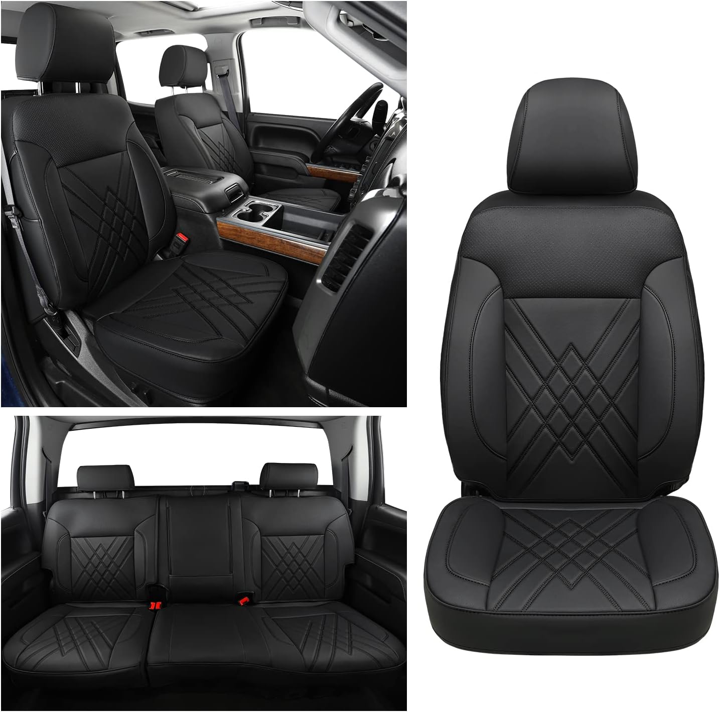 Chevy Sliverado Leather truck Seat  Covers 2014-2018 For1500&2500&3500HD Custom-made all-enveloped, all-season, waterproof leather